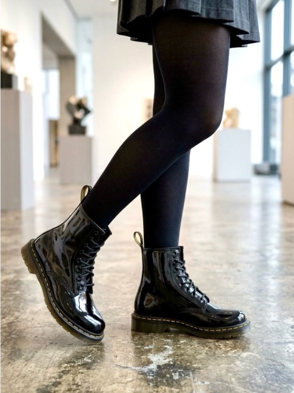 Dr. Martens Women's Black Patent Lace-Up Combat Boots